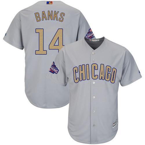 Cubs #14 Ernie Banks Grey Gold Program Cool Base Stitched MLB Jersey - Click Image to Close